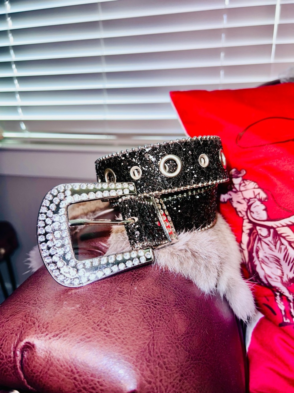 Glam Crystal-Embellished Black Belt with Rhinestone Buckle